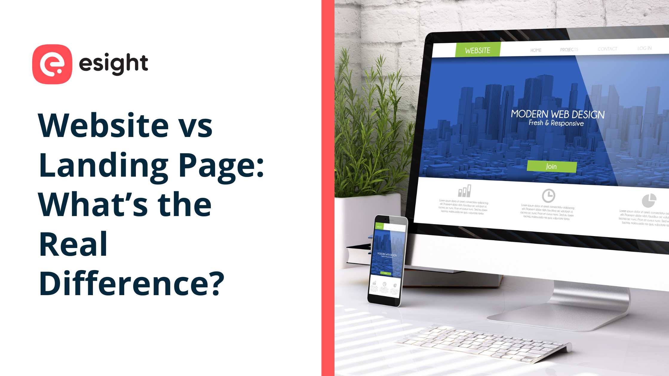 Infographic comparing a multi-page website layout with many navigation options to a focused, single-goal landing page with a clear call-to-action.