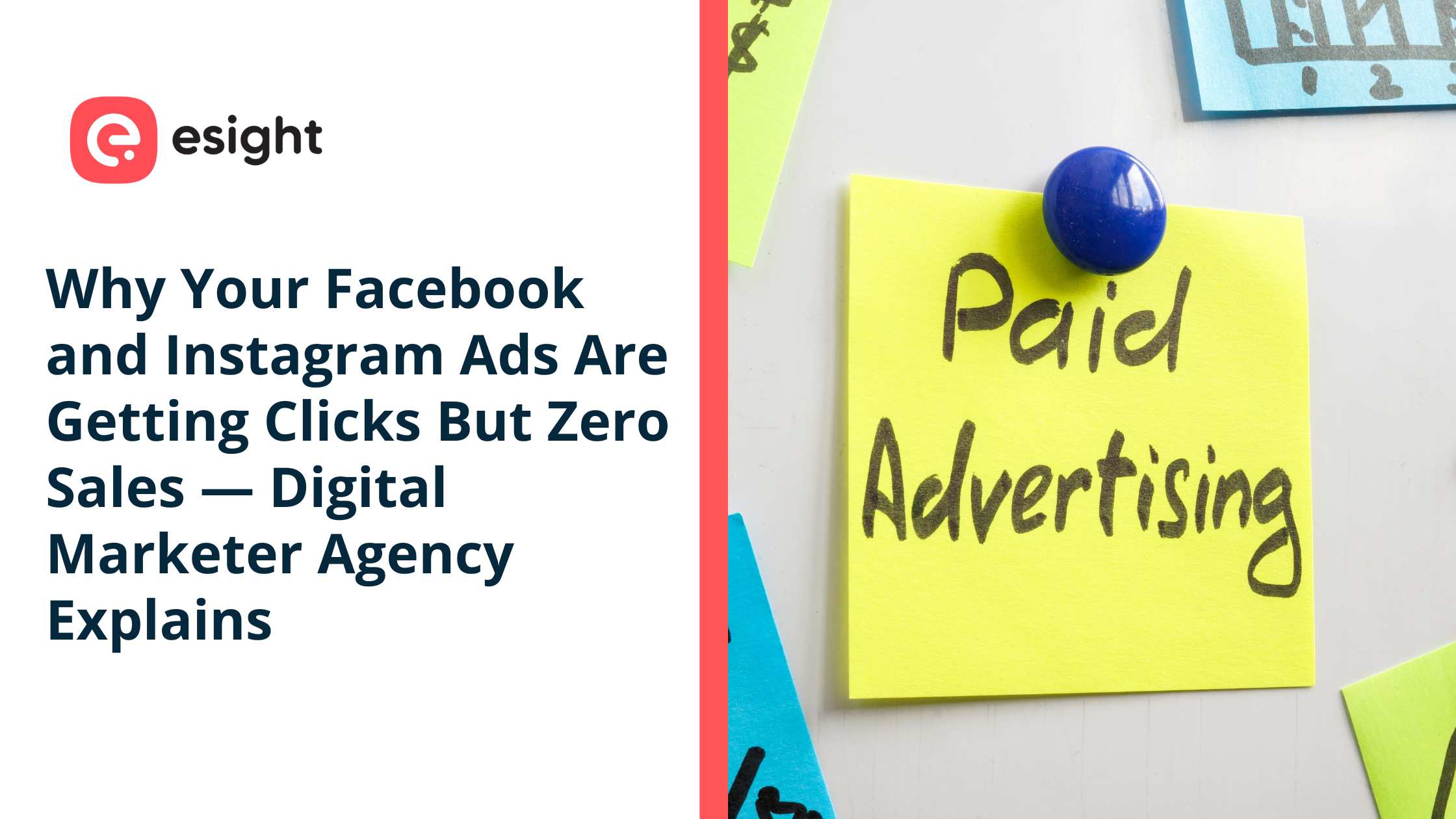 Yellow sticky note with the words Paid Advertising pinned on a board representing Facebook and Instagram ad strategy by eSight Solutions