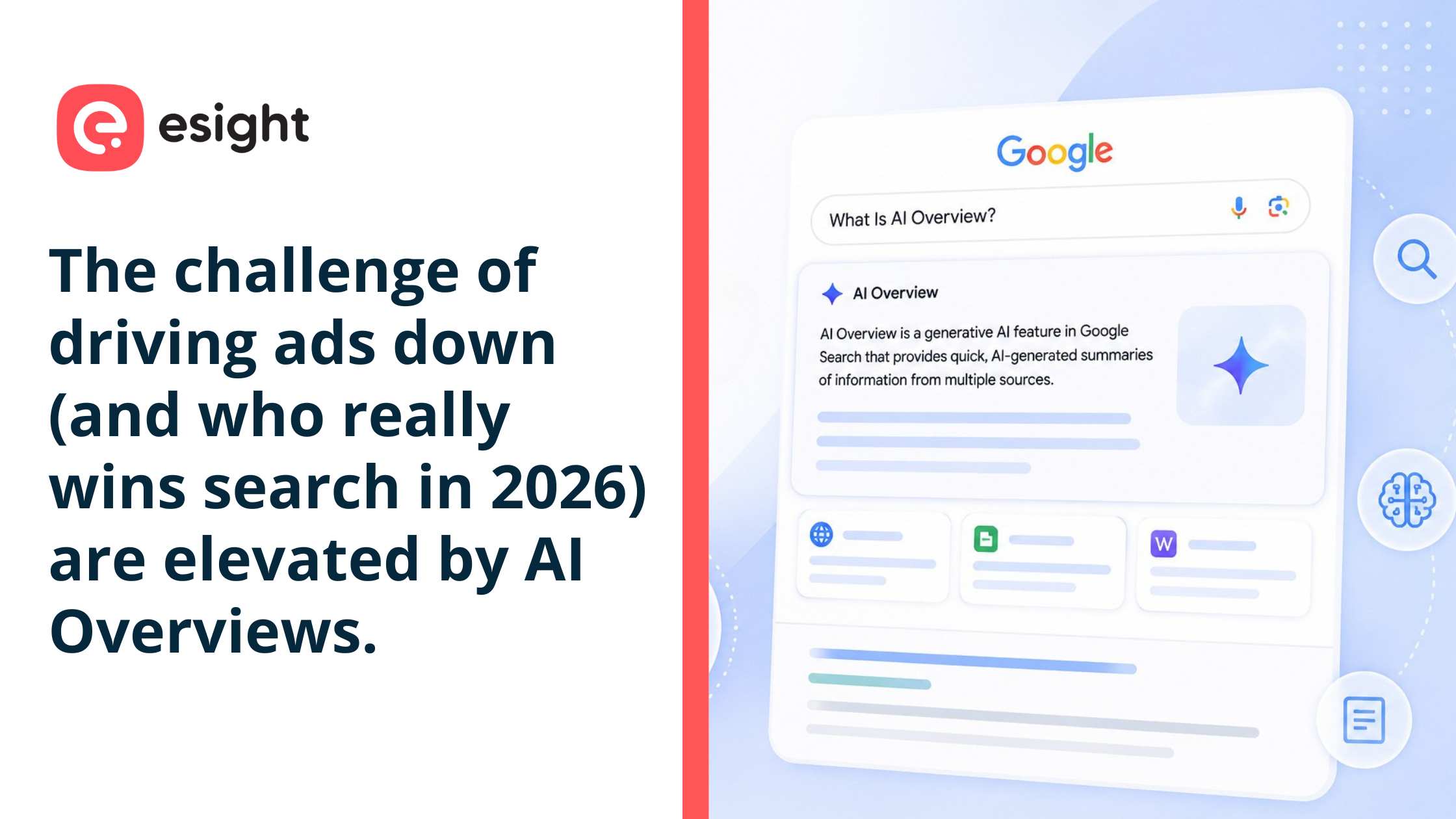 Illustration explaining how Google AI Overviews are pushing ads lower in search results and changing SEO and digital visibility in 2026.